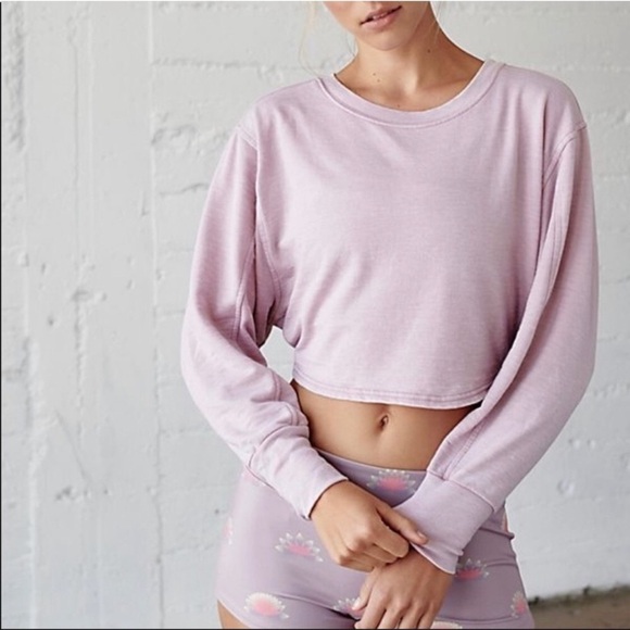 Free People Movement Cottonwood Pink Cropped Zuma Sweatshirt Top - Picture 1 of 12